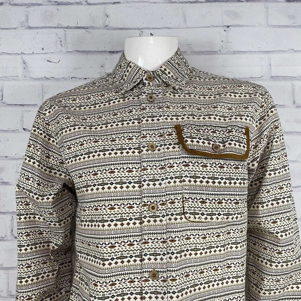 Staple Shirt Men's Medium Long‎ Sleeve Button Up Aztec Chest Pocket